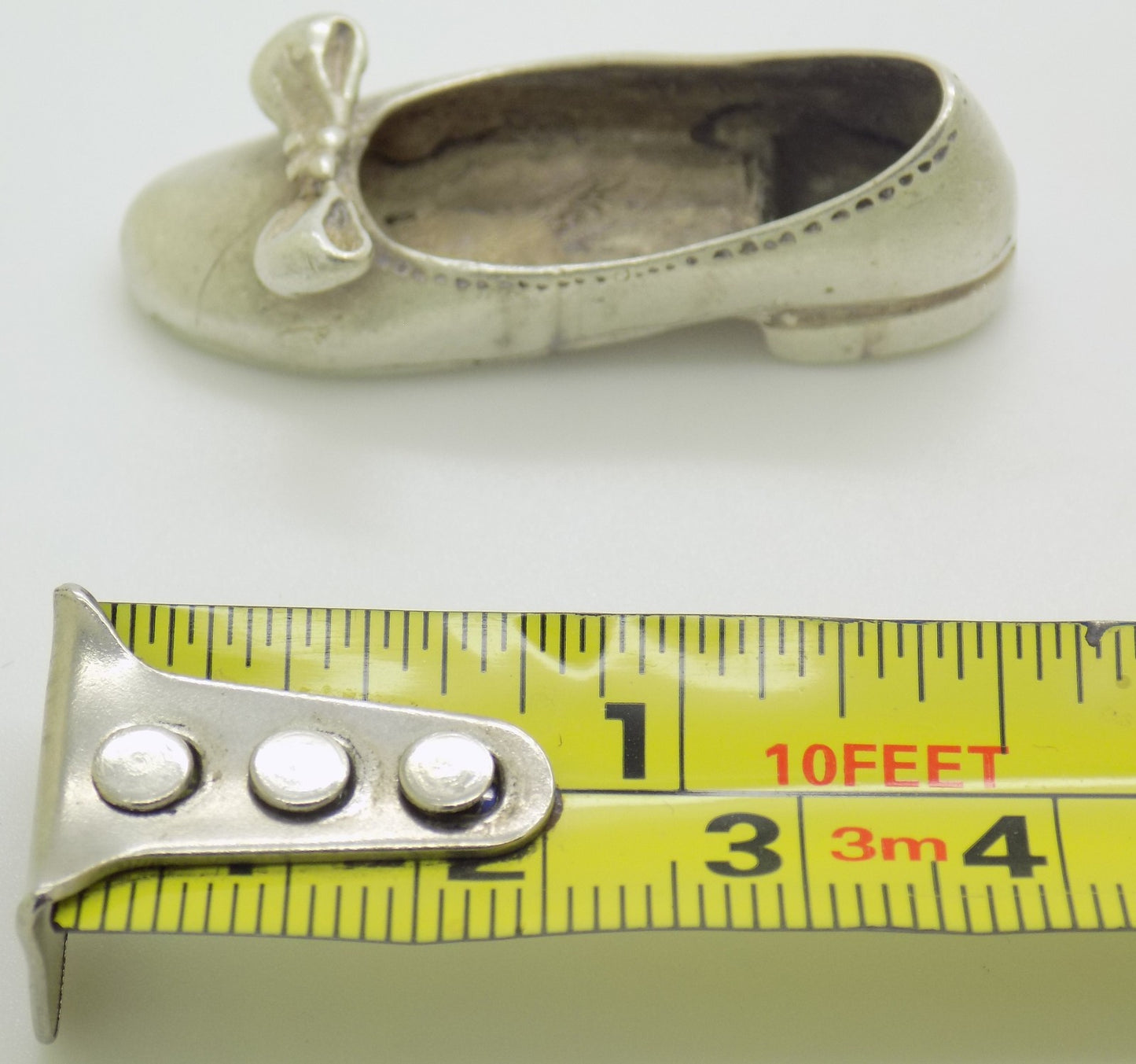 Vintage Italian Handmade Silver Shoe w/t Ribbon Dollhouse Miniature Collectible