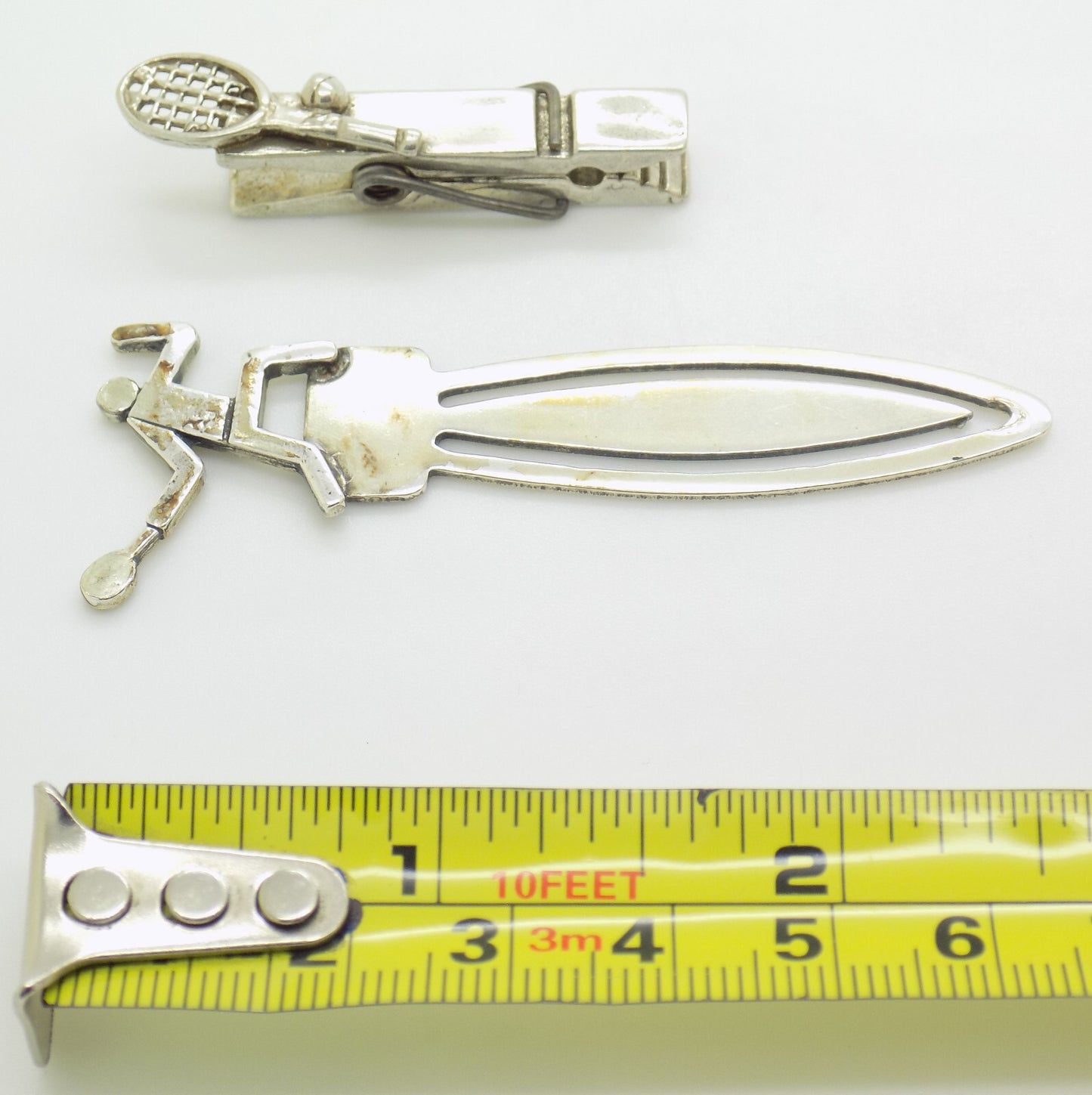 2 x Vintage Italian Handmade Genuine Silver .800 RARE Tennis Themed Bookmarks