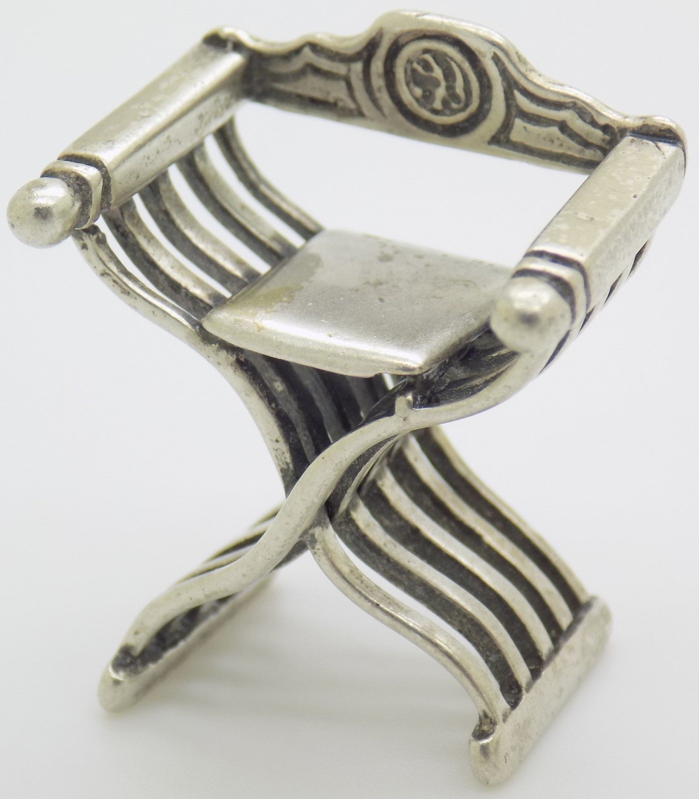 Vintage Italian Handmade Genuine Silver 800 Savonarola Chair Dollhouse Miniature