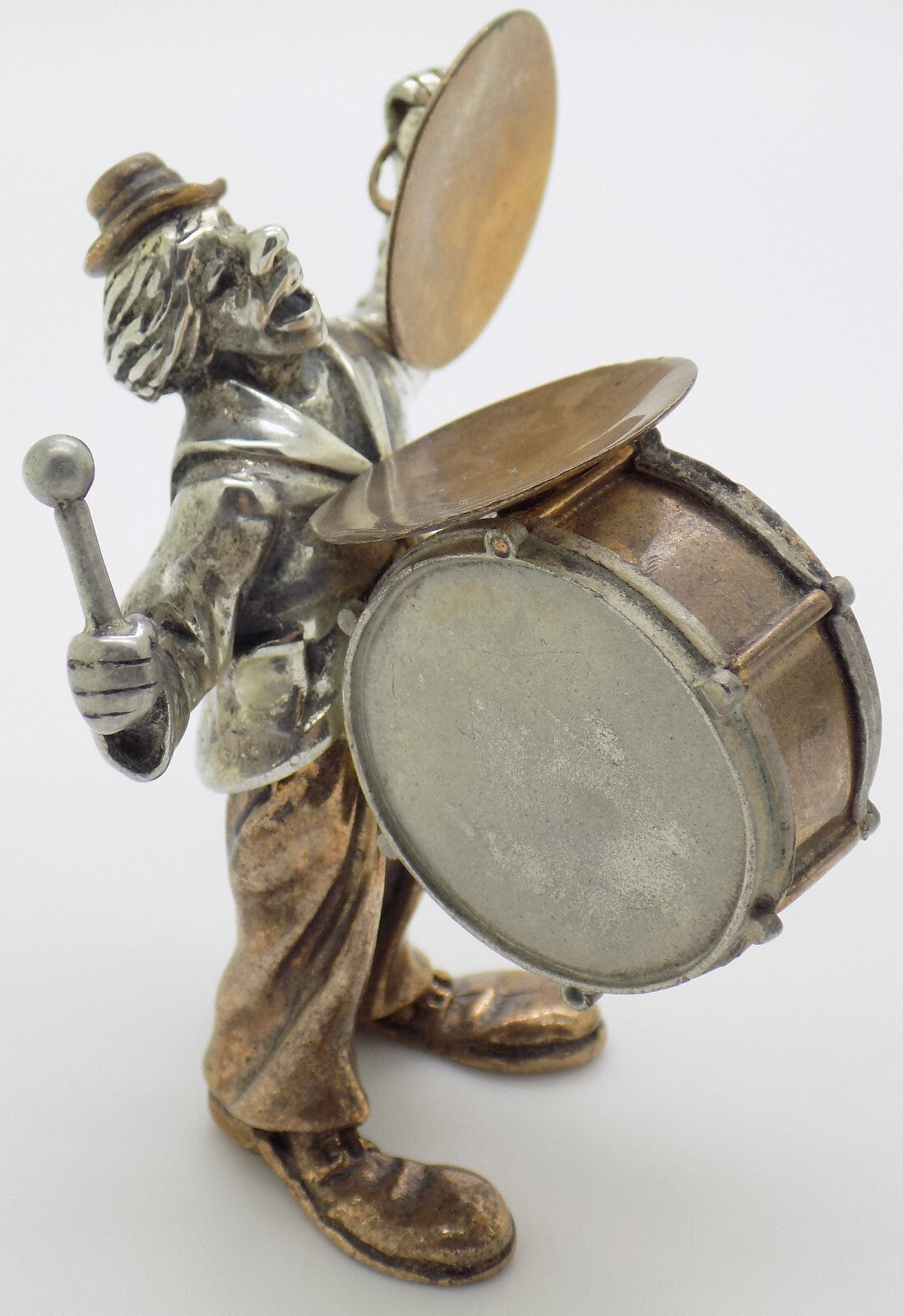 Vintage Italian Handmade Genuine Silver & Brass Rare ANGINI Clown w/t Drums Rare
