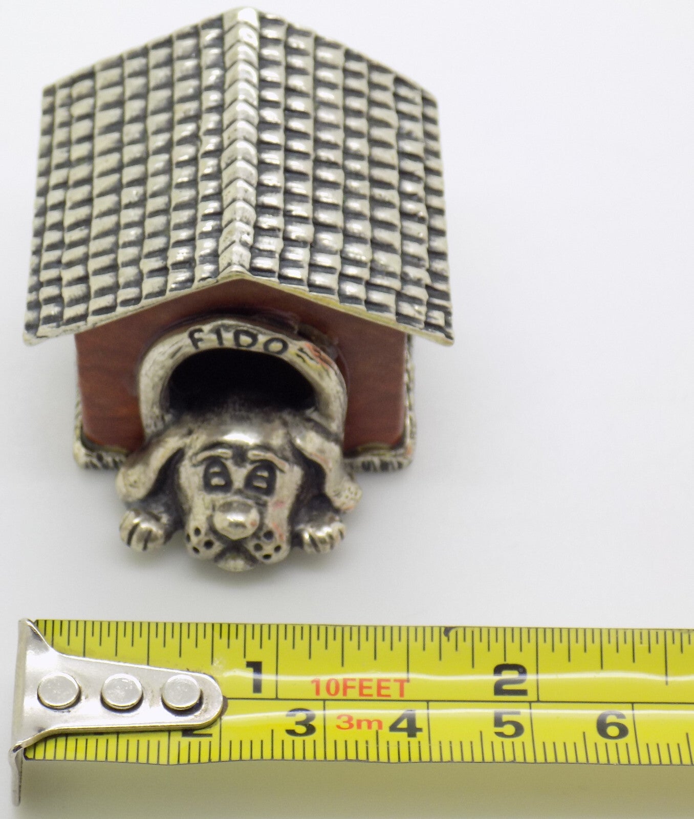 Vintage Italian Handmade Genuine Silver & Wooden LARGE Doghouse & Dog Figurine