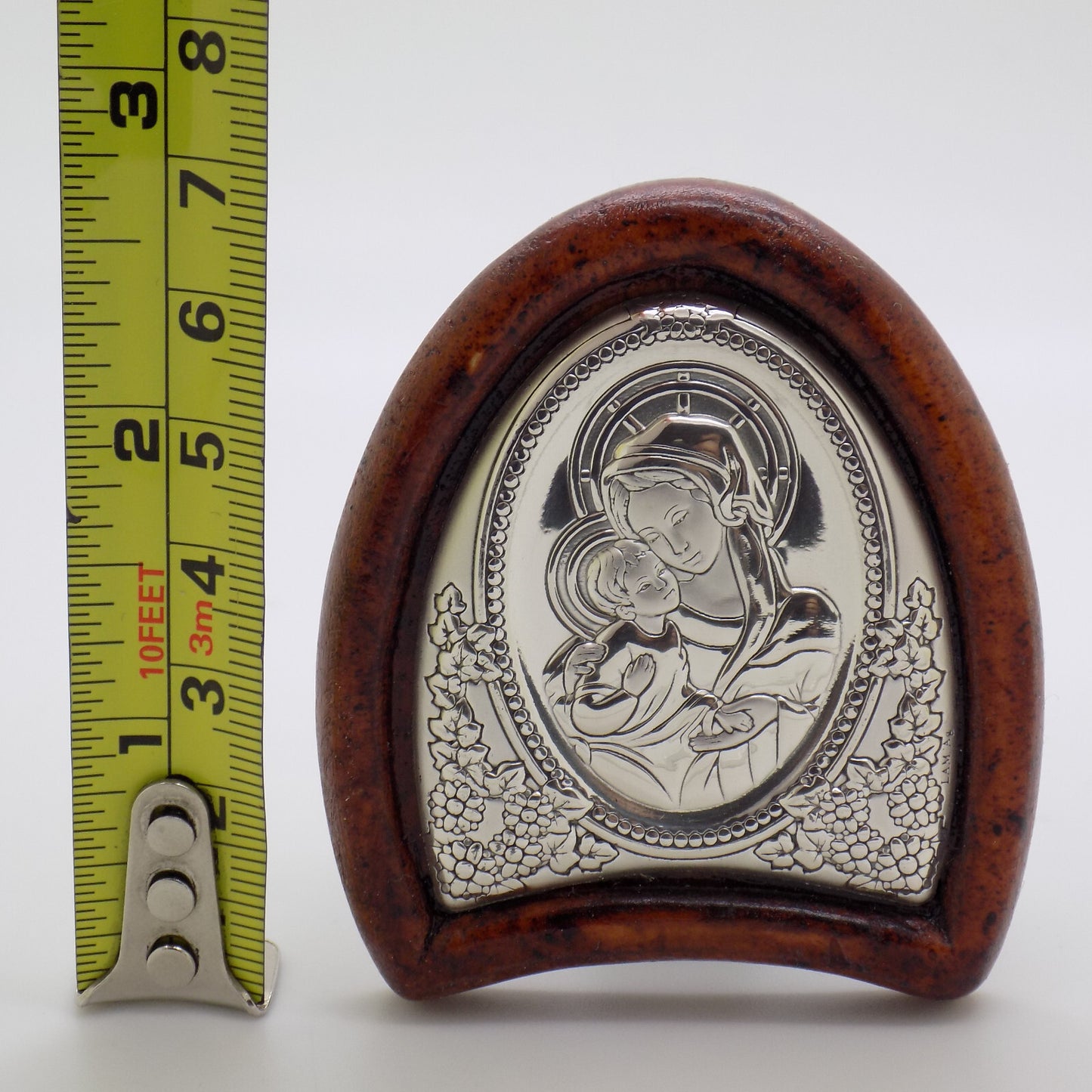 Vintage Italian Handmade Silver Lamina Sheet Mother Mary & Baby Jesus Holy Icon