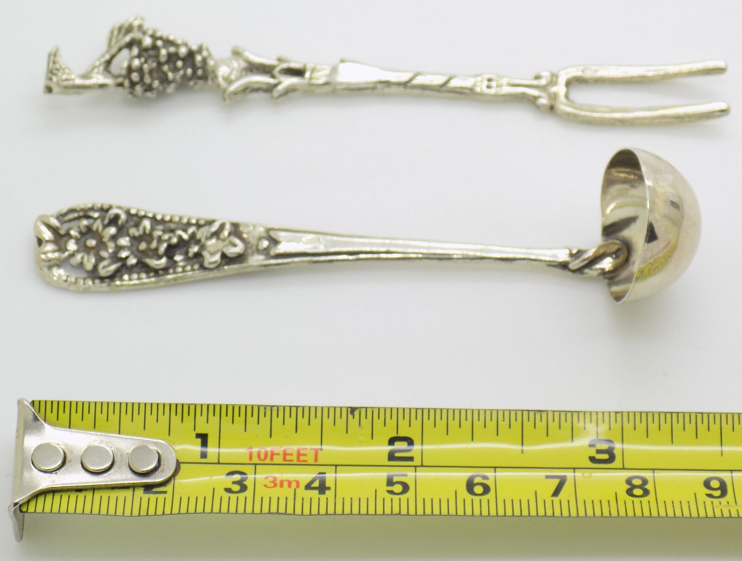 Vintage Italian Handmade Genuine Silver Cocktail Fork & Cherry/Olive Mini Ladle