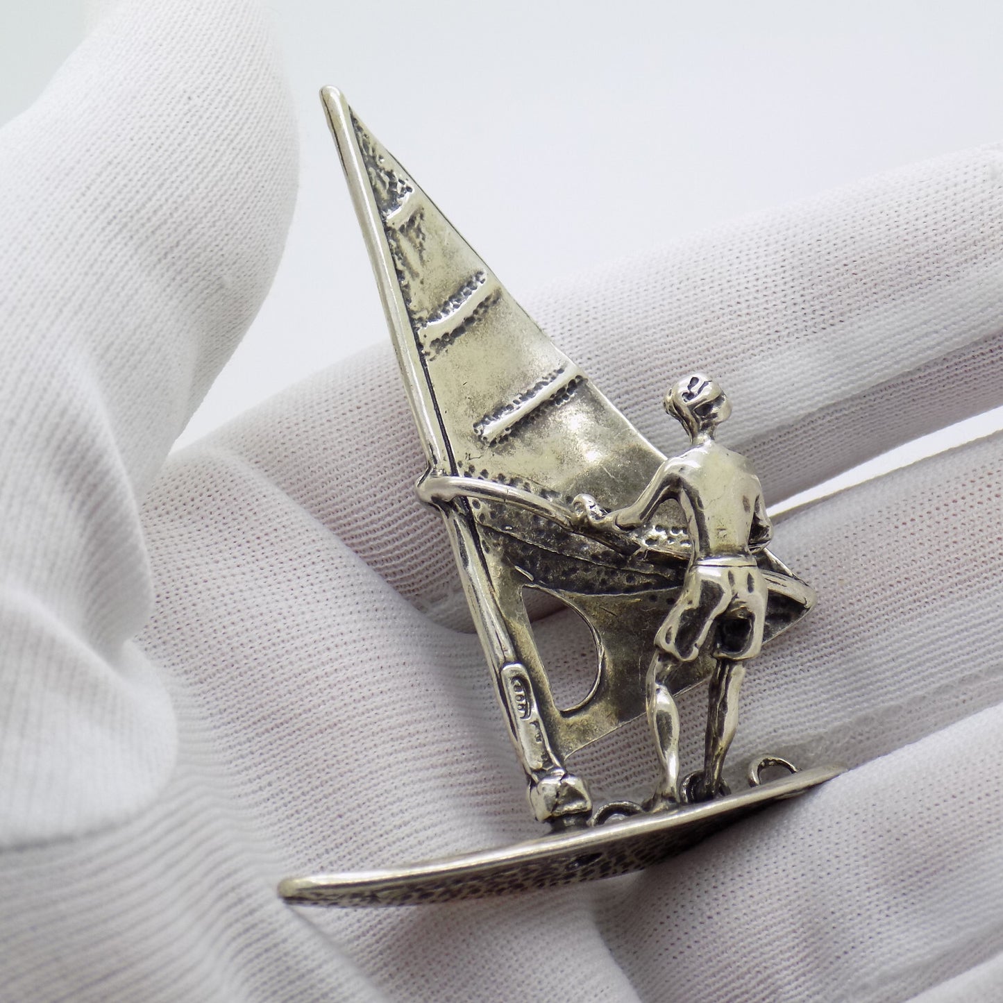 Vintage Italian 800 Silver Windsurfer Miniature Figurine Bari Italy 1980s