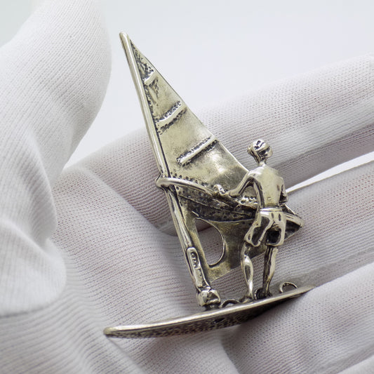 Vintage Italian 800 Silver Windsurfer Miniature Figurine Bari Italy 1980s