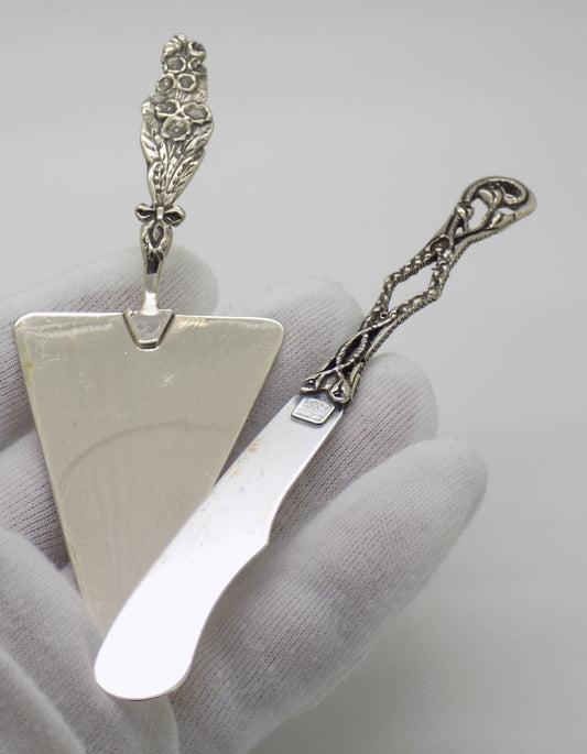 Vintage Italian Handmade Genuine Silver Decorative Cake Server Mini Set