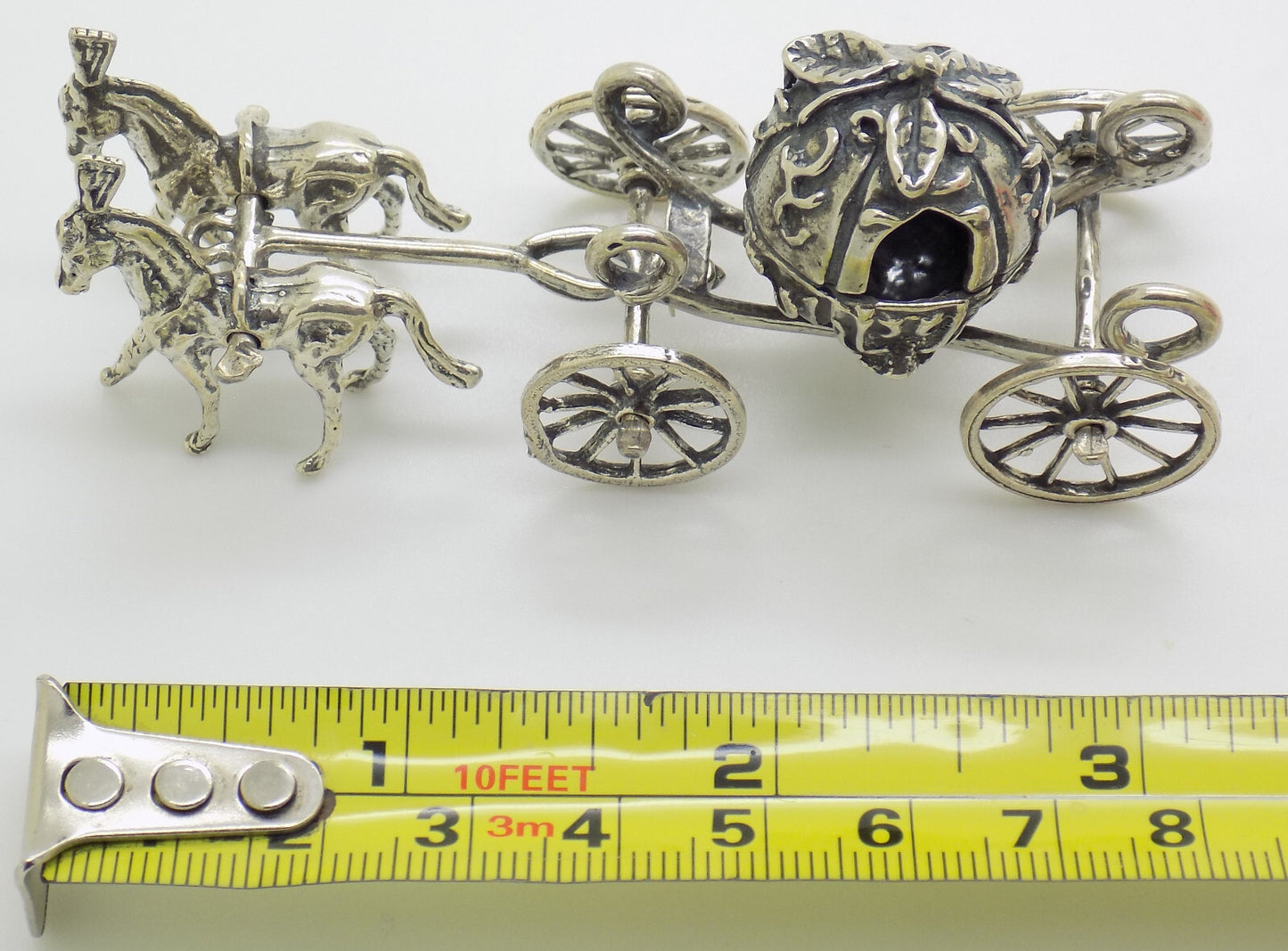 Vintage Italian Handmade Genuine Silver 800 Royal Carriage w/t 2 Horses Figurine
