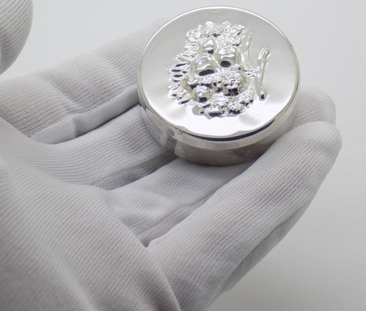 Vintage Italian Handmade Genuine Silver Fruit & Flower Decorated Round Box