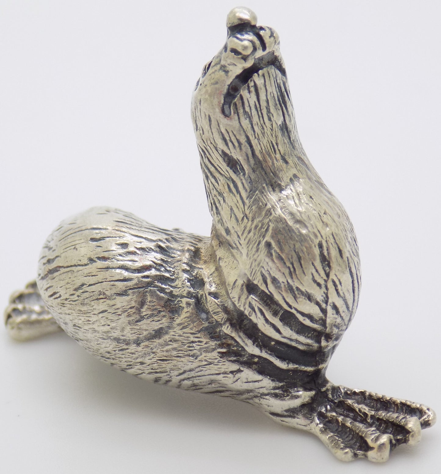 Vintage Italian Handmade Genuine Silver Detailed Seal Figurine RARE Miniature