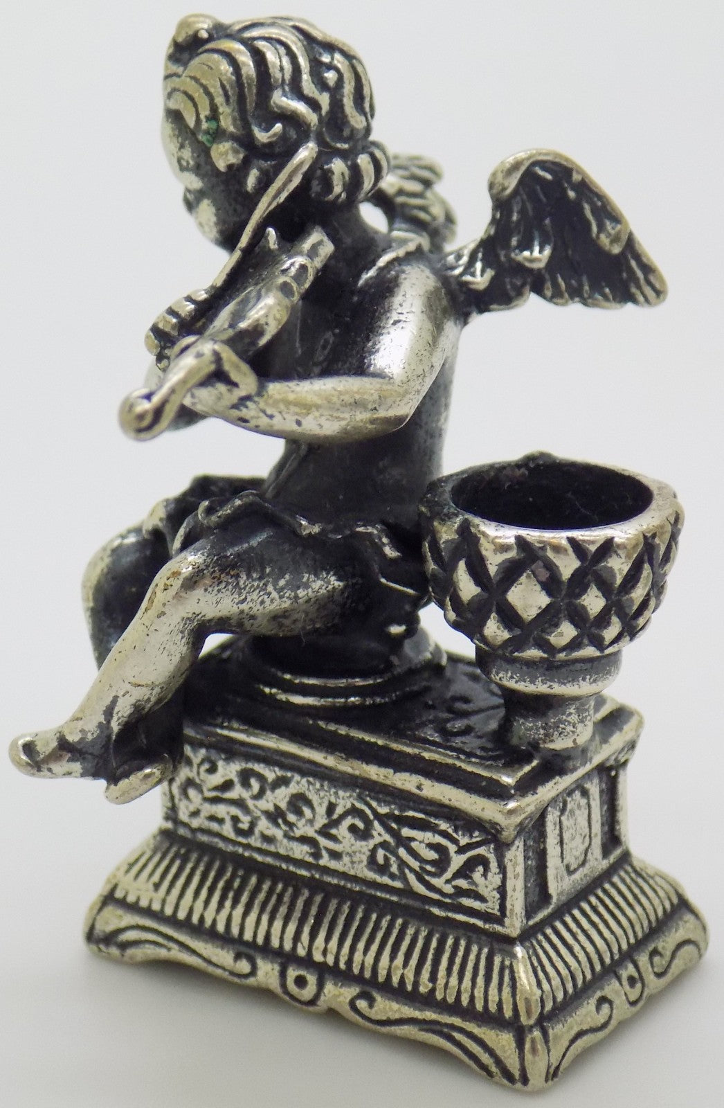 Vintage Italian Silver Angel with Violin Candle Holder Handmade Small 800 Silver