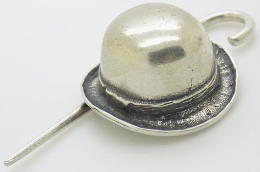 Vintage Italian 800 Silver Bowler Hat Stick Dollhouse Miniature Figurine Novara