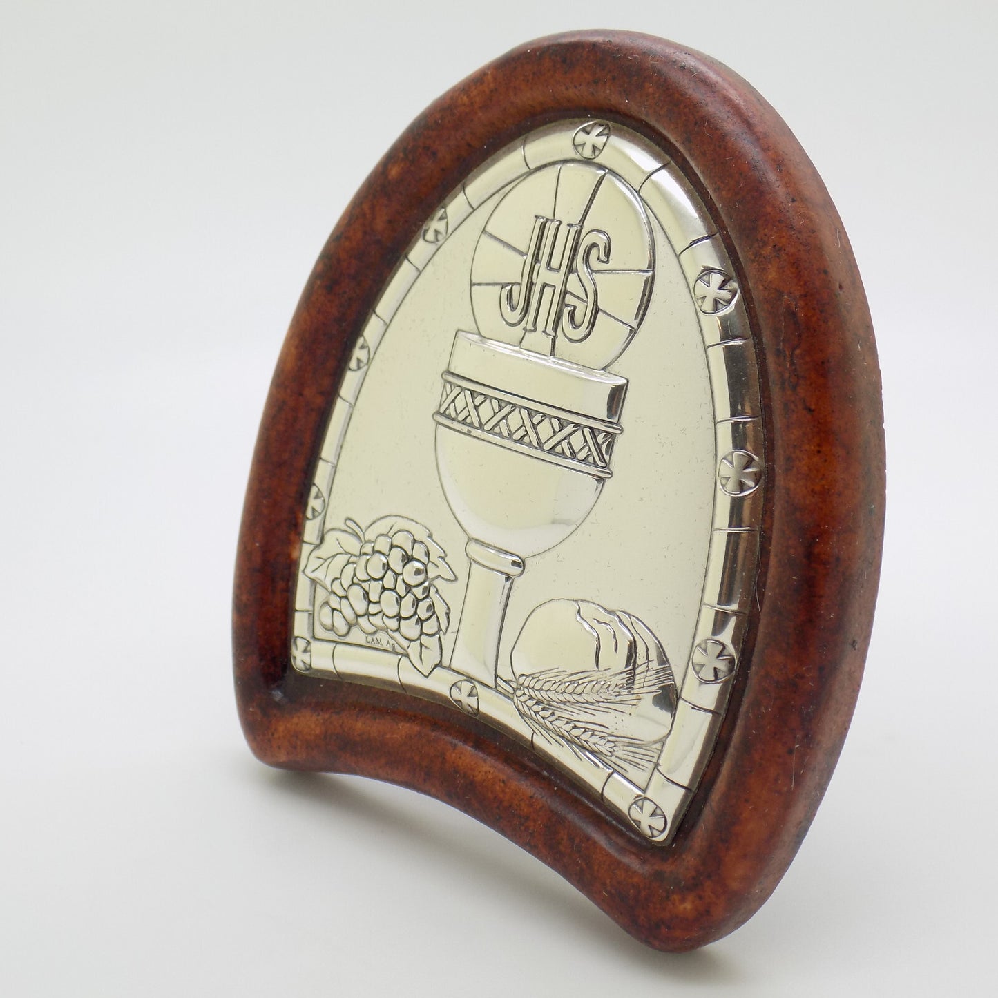 Vintage Italian Handmade Silver Lamina Sheet JHS Christian Icon Holy Eucharist