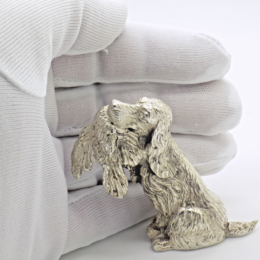 Large Vintage Italian Silver Hunting Spaniel Dog Figurine 800 Handmade Florence