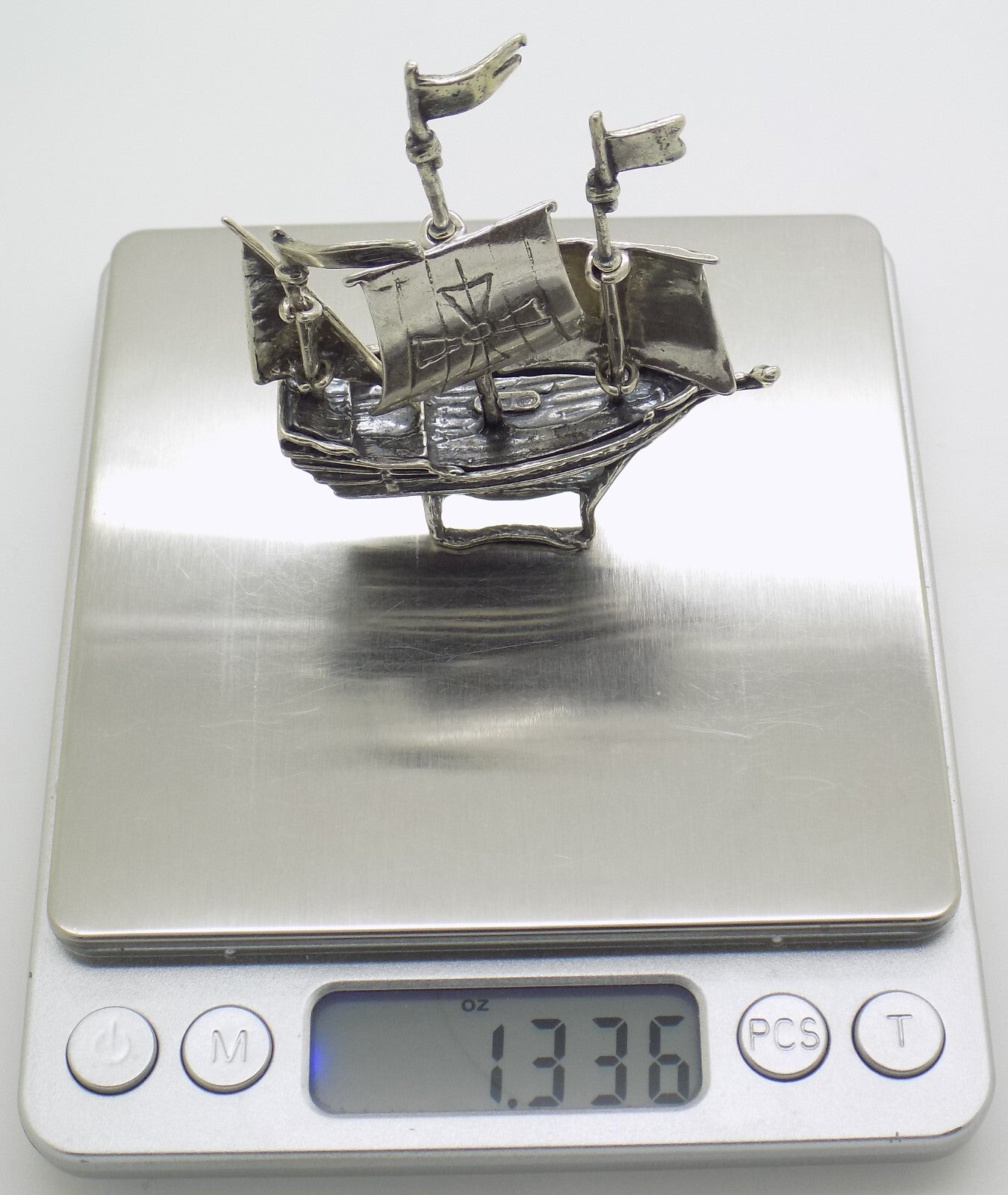 Vintage Italian Handmade Genuine Silver .800 Crusades Ship Galleon Figurine