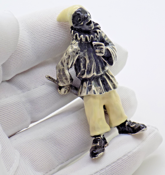 Vintage Italian Genuine Silver 800 Pulcinella Figurine Commedia dell'Arte Angini