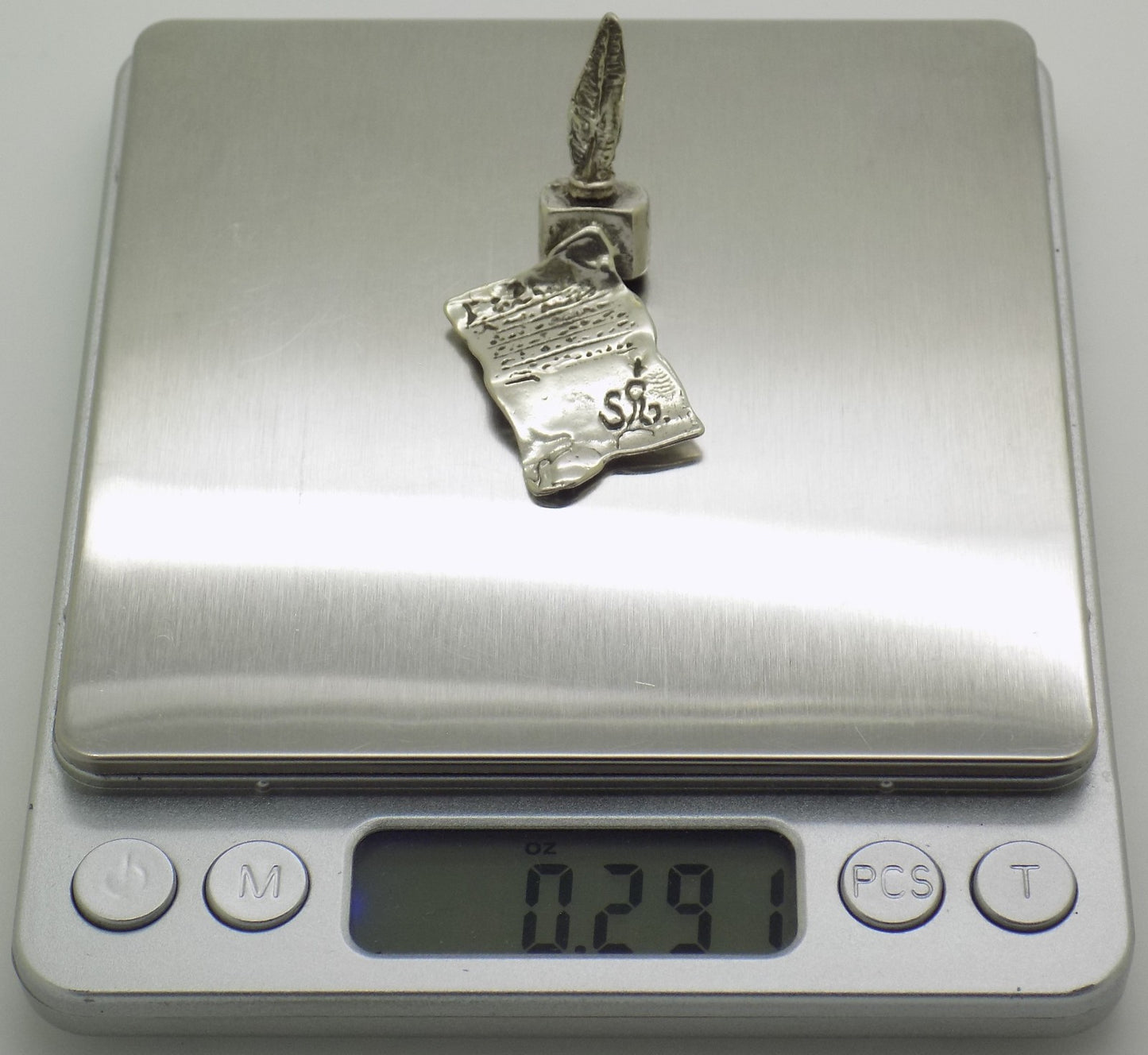 Vintage Italian Handmade Silver 800 Pen & Paper Dollhouse Miniature Figurine