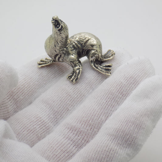 Vintage Italian Handmade Genuine Silver Detailed Seal Figurine RARE Miniature