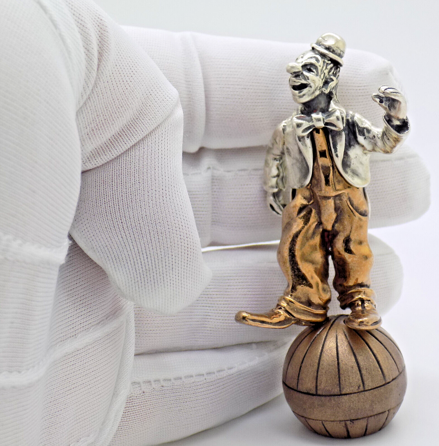 Vintage Italian Handmade Genuine Silver & Brass Balancing Clown Angini Figurine