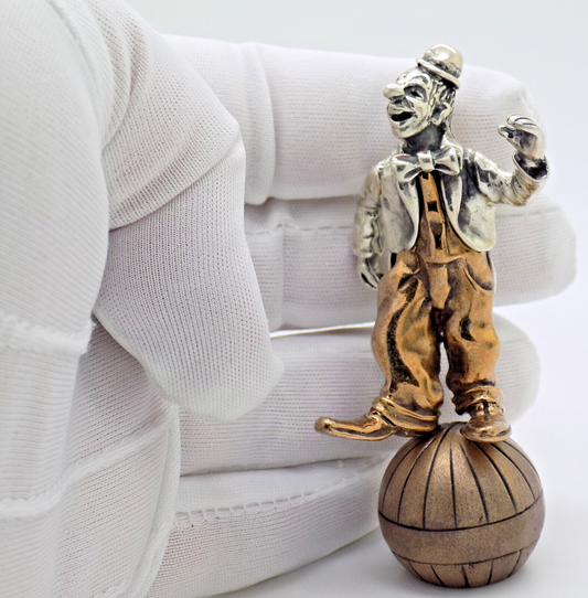 Vintage Italian Handmade Genuine Silver & Brass Balancing Clown Angini Figurine