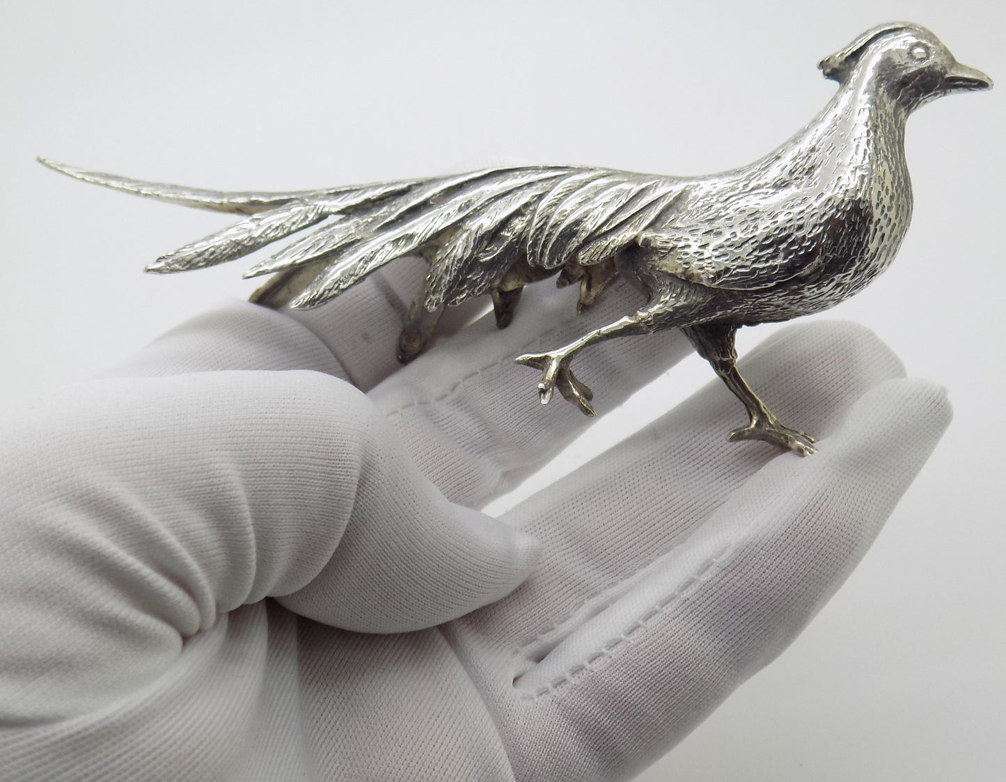 Vintage Italian Handmade Silver 800 Pheasant Large Figurine Animal Sculpture