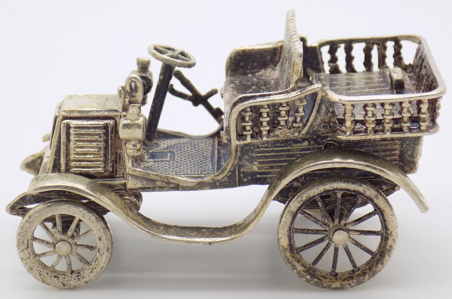 Vintage Italian Handmade Genuine Silver Tonneau Renault 1900 Car RARE Figurine