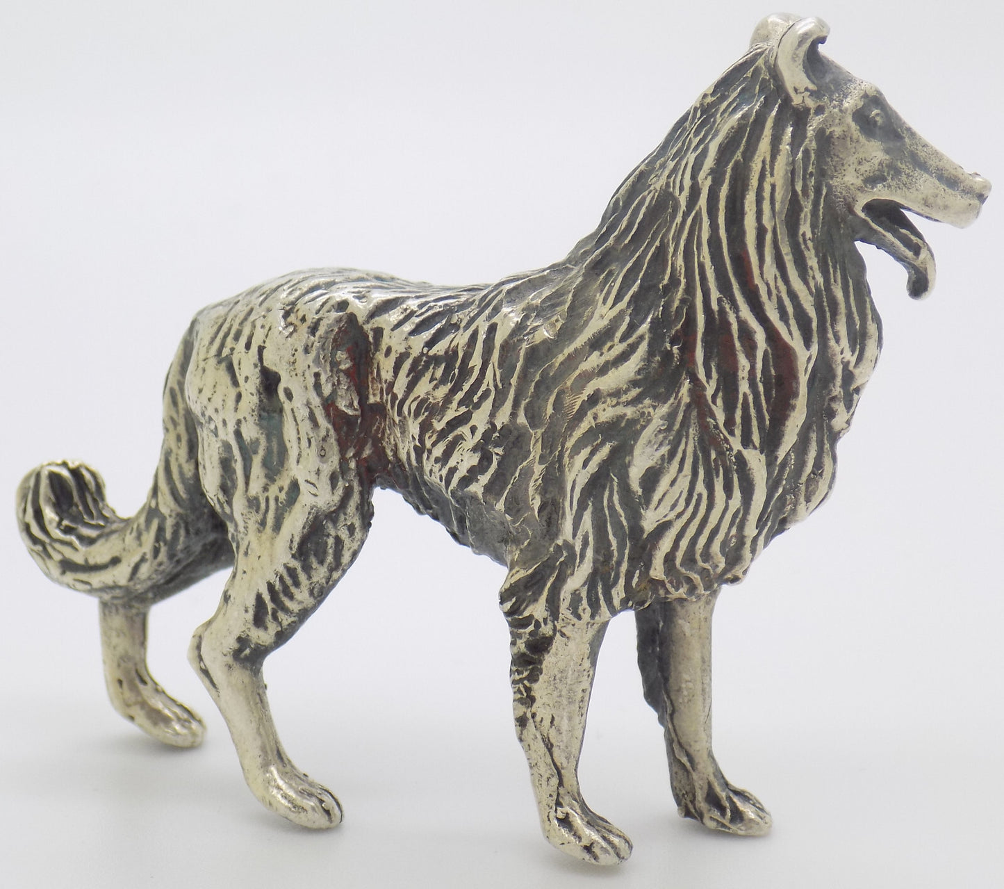 Vintage Italian 800 Silver Collie Dog Rare Figurine Large Arezzo Tuscany 1970s