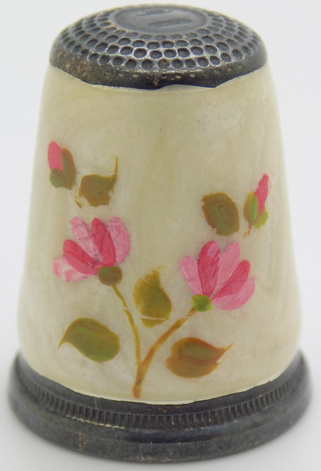 Vintage Italian Handmade Genuine Silver Hand Enameled Thimble Florence Tuscany