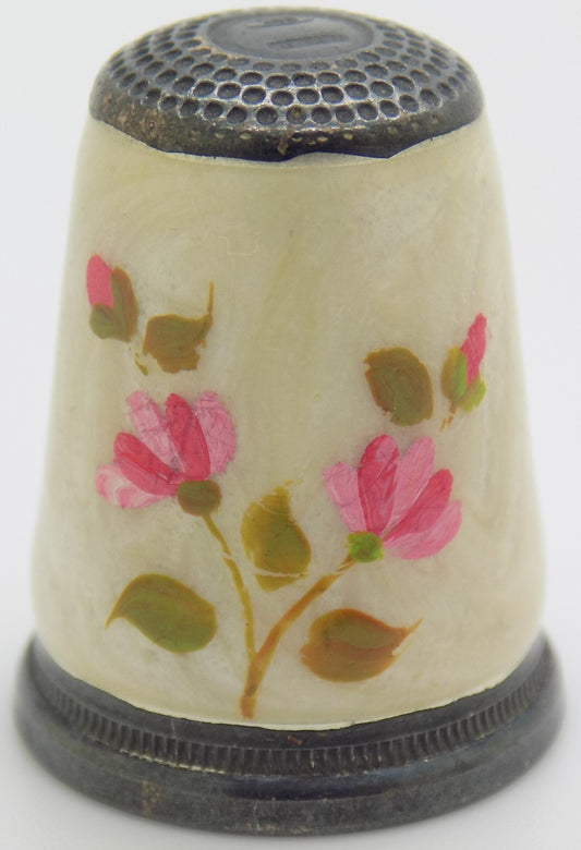 Vintage Italian Handmade Genuine Silver Hand Enameled Thimble Florence Tuscany