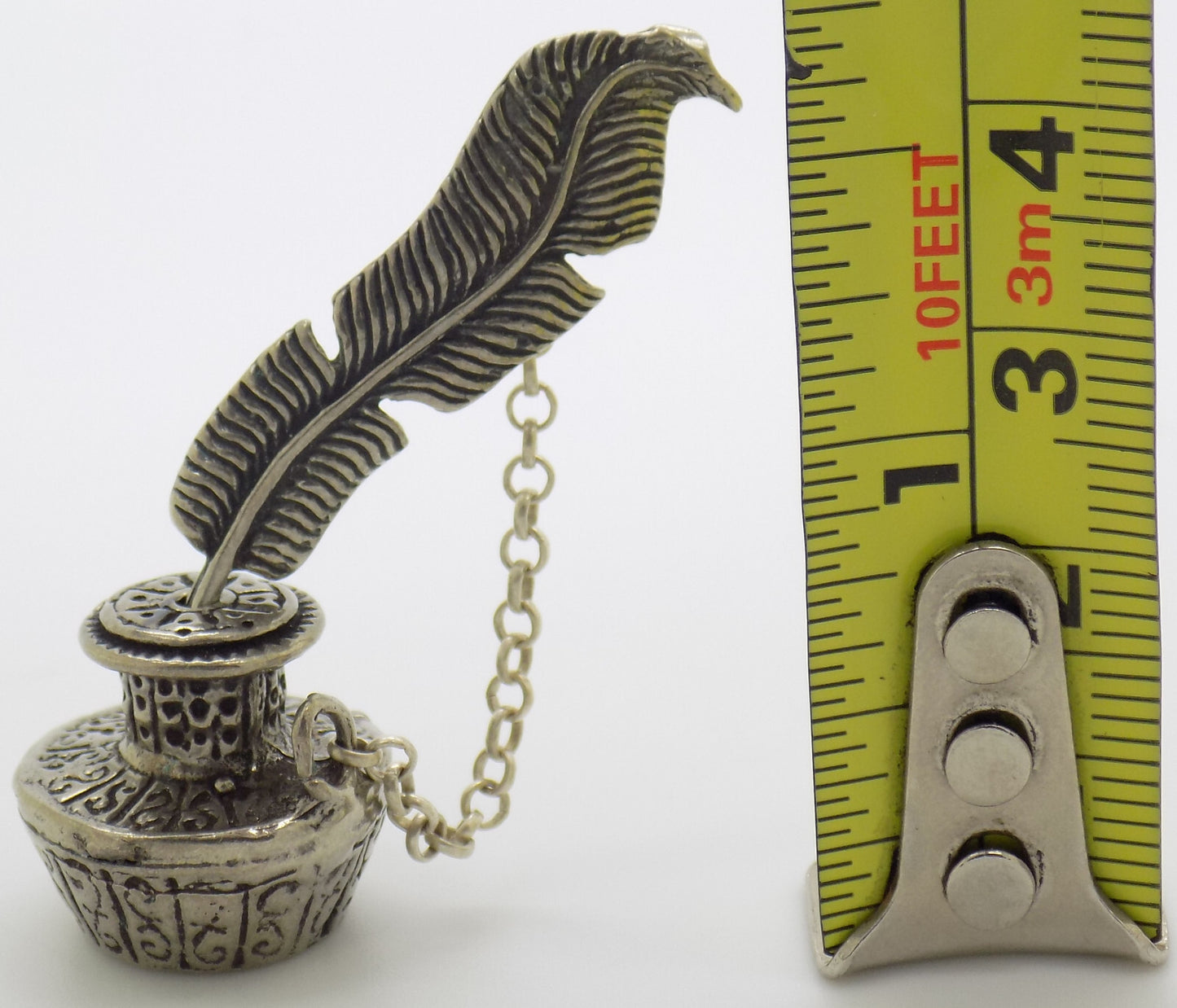 Vintage Italian Handmade Genuine Silver .800 Pen & Inkwell Dollhouse Miniature