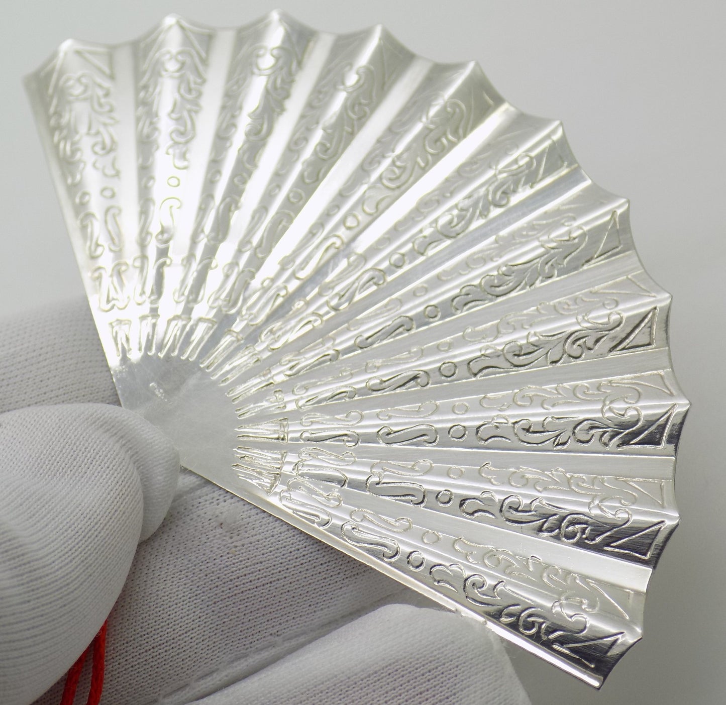 Vintage Italian Silver Large Fan Miniature Handmade 800 Silver with Red Tassel