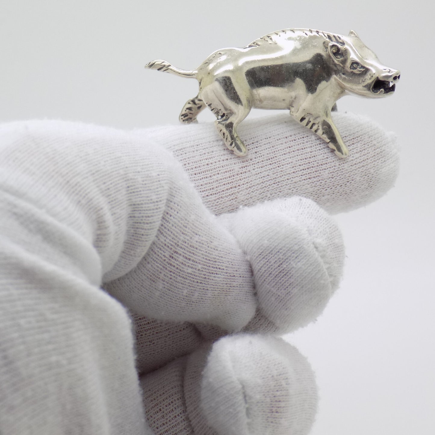 Vintage Italian Silver Boar Figurine Handmade 1970s Miniature Animal Art