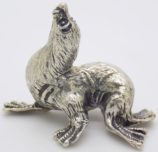 Vintage Italian Handmade Genuine Silver Detailed Seal Figurine RARE Miniature