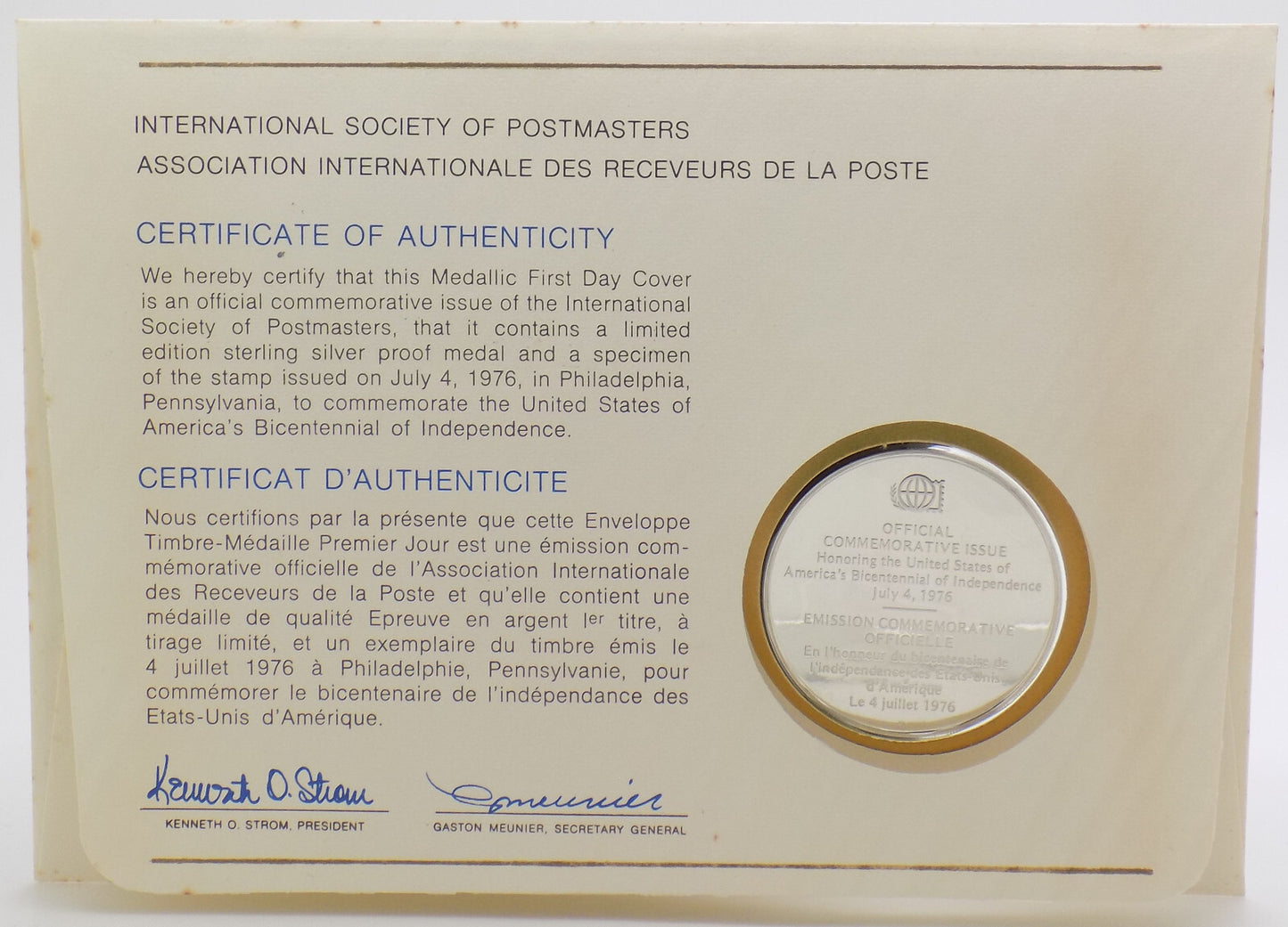 1976 Bicentennial First Day Cover Stamps & Sterling Medal with Thomas Jefferson