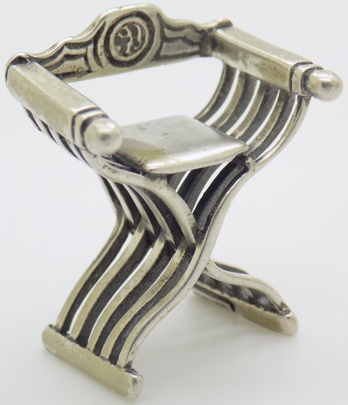 Vintage Italian Handmade Genuine Silver 800 Savonarola Chair Dollhouse Miniature