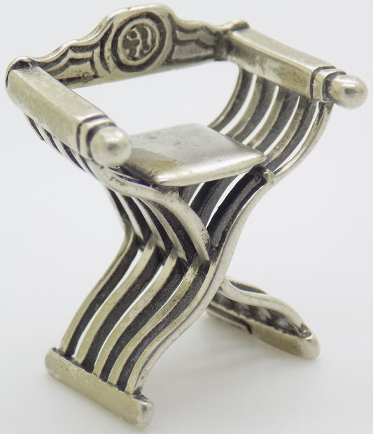 Vintage Italian Handmade Genuine Silver 800 Savonarola Chair Dollhouse Miniature