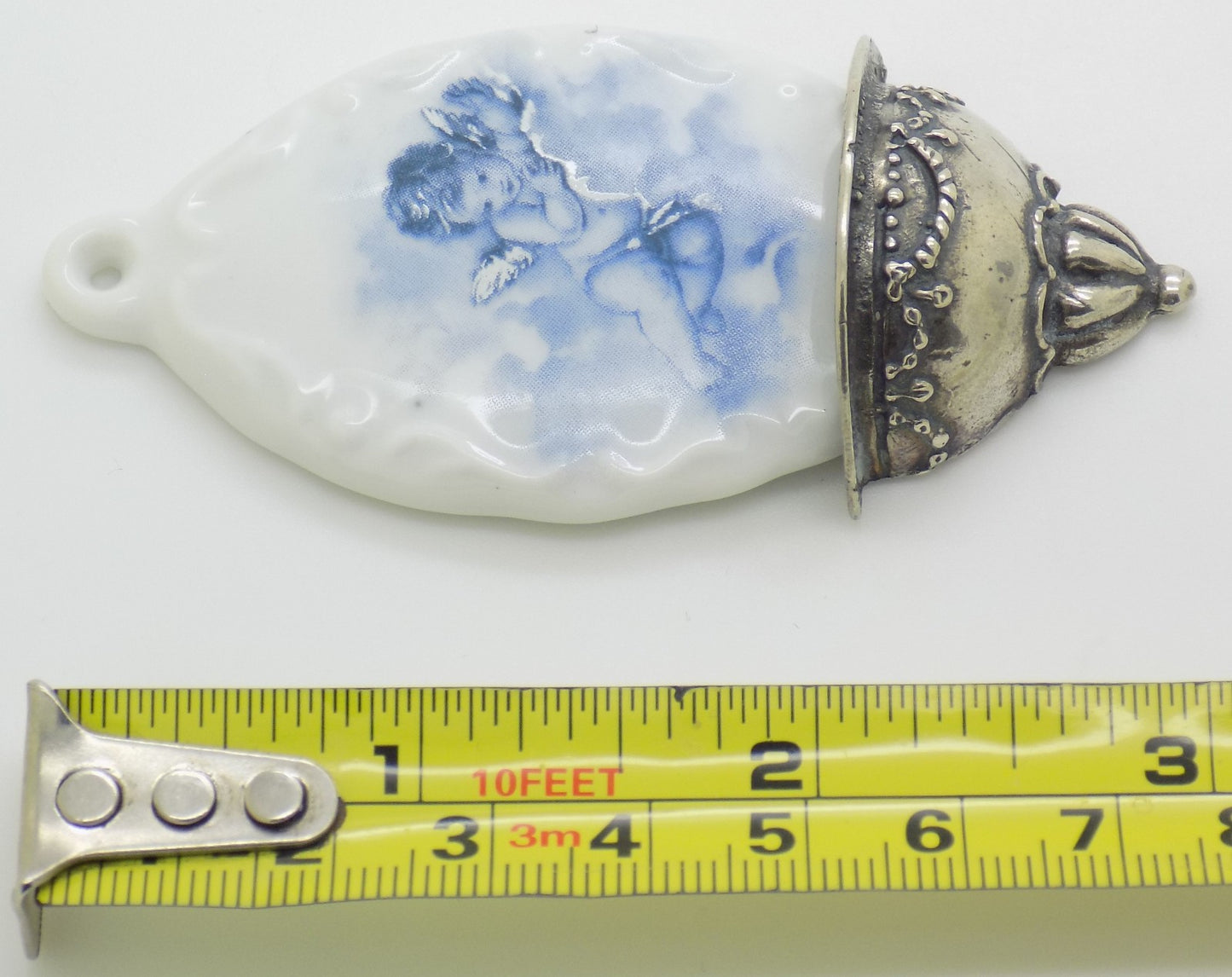 Vintage Italian Genuine Silver Limoges Porcelain Holy Water Font Miniature Stoup