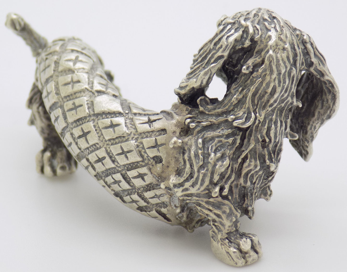 Vintage Italy Handmade 800 Silver Sausage Dachshund Dog LARGE Figurine