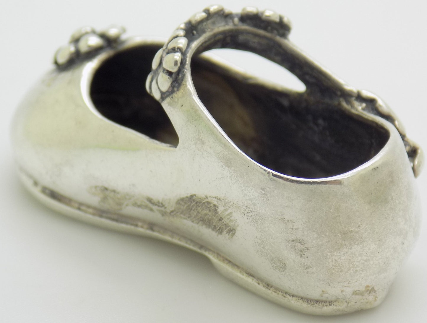 Vintage Italian Sterling Silver 925 Child Shoe with Flowers Miniature 1980s