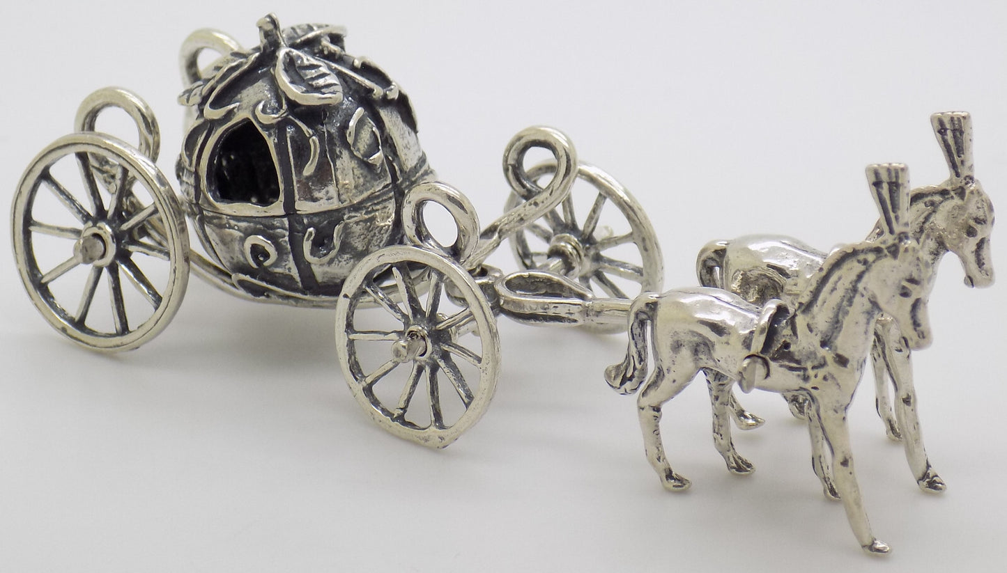 Vintage Italian Handmade Genuine Silver Cinderella Princess Carriage Figurine