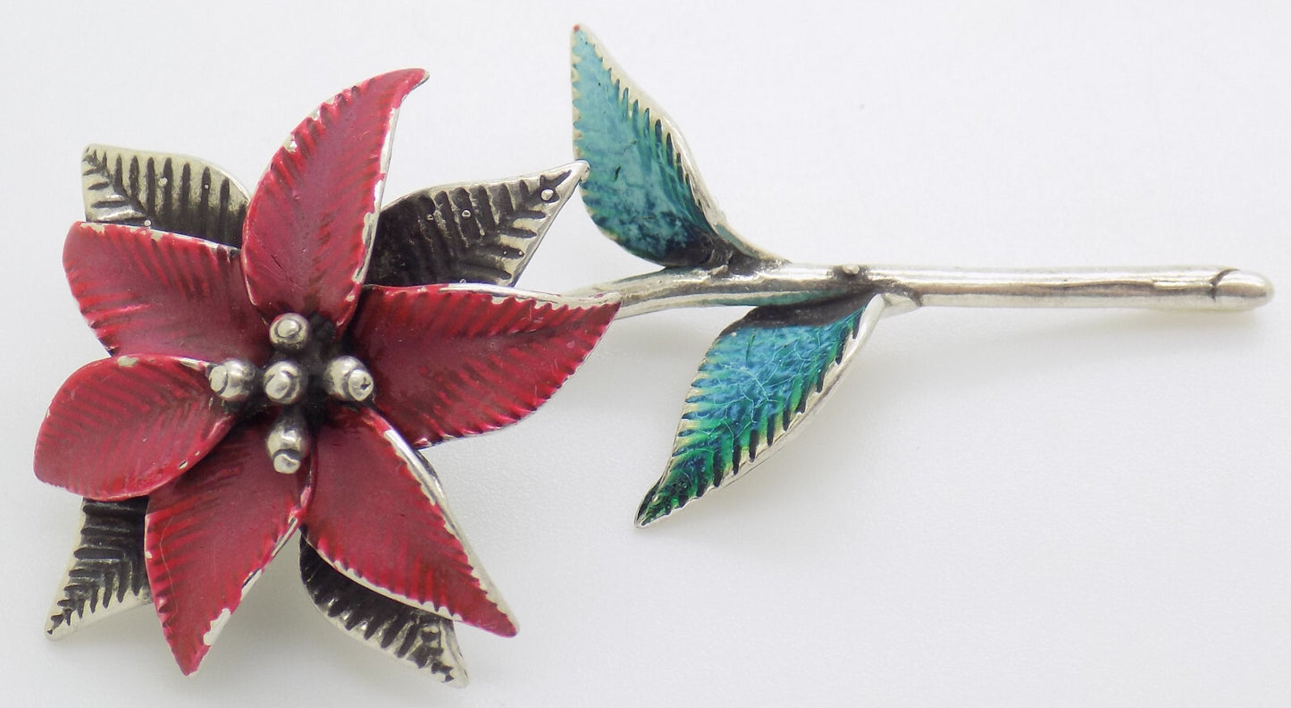 1 x Vintage Italian 800 Silver Poinsettia Flower Figurine Christmas Miniature