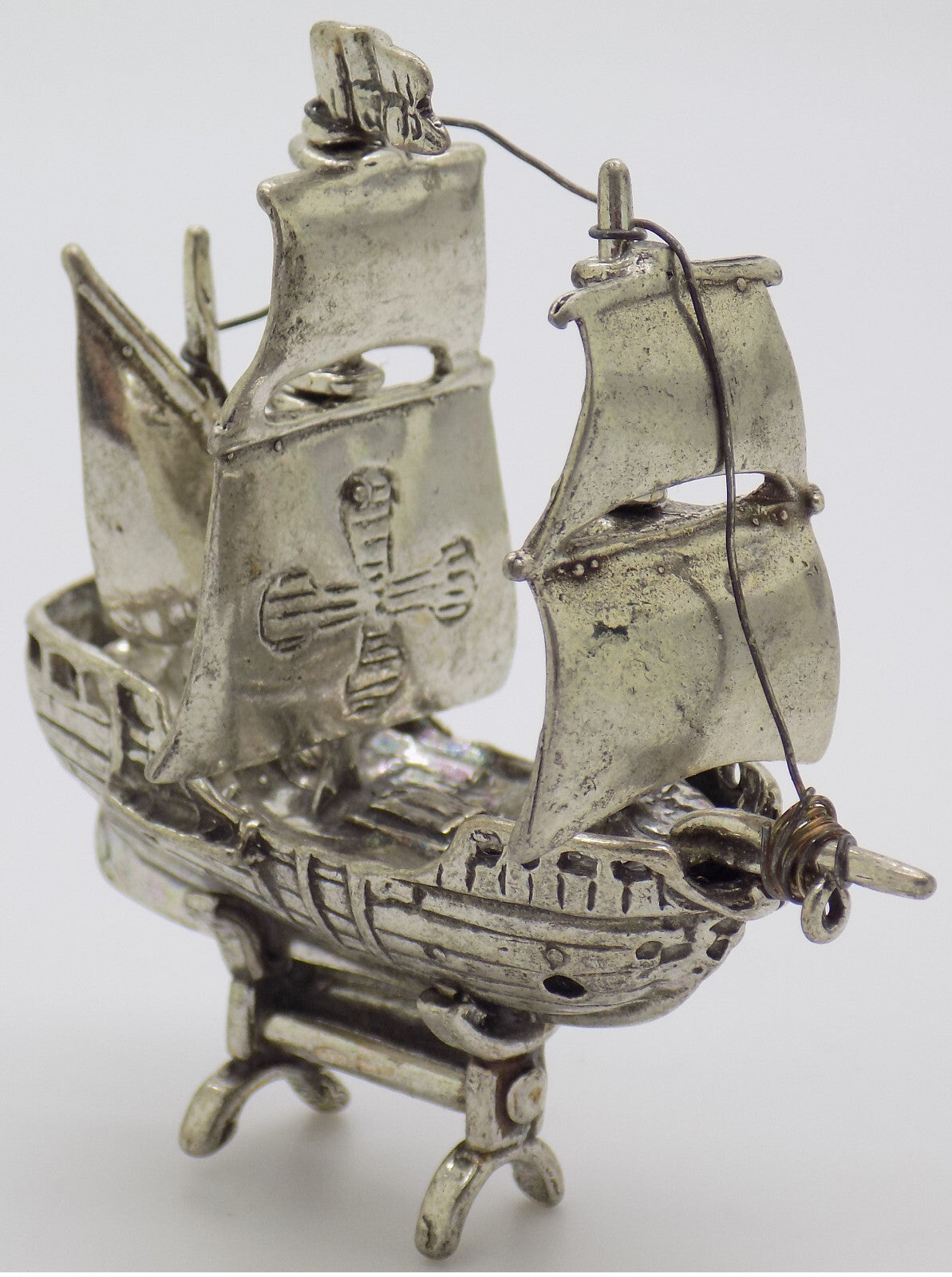 Vintage Italian Silver Columbus Caravel Pinta Figurine Arezzo 1970s 1980s