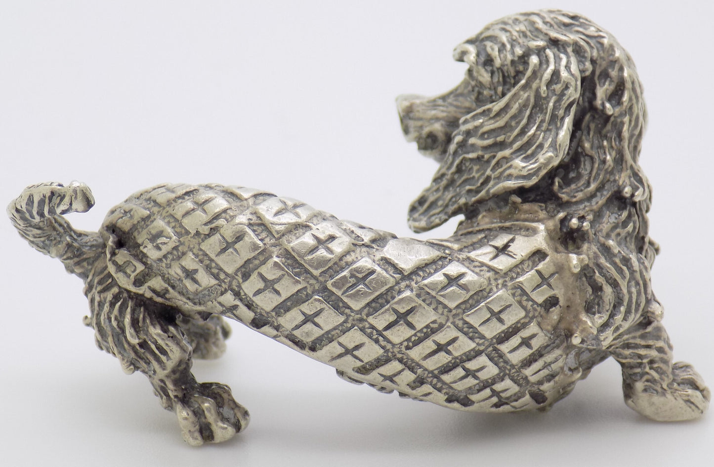 Vintage Italy Handmade 800 Silver Sausage Dachshund Dog LARGE Figurine