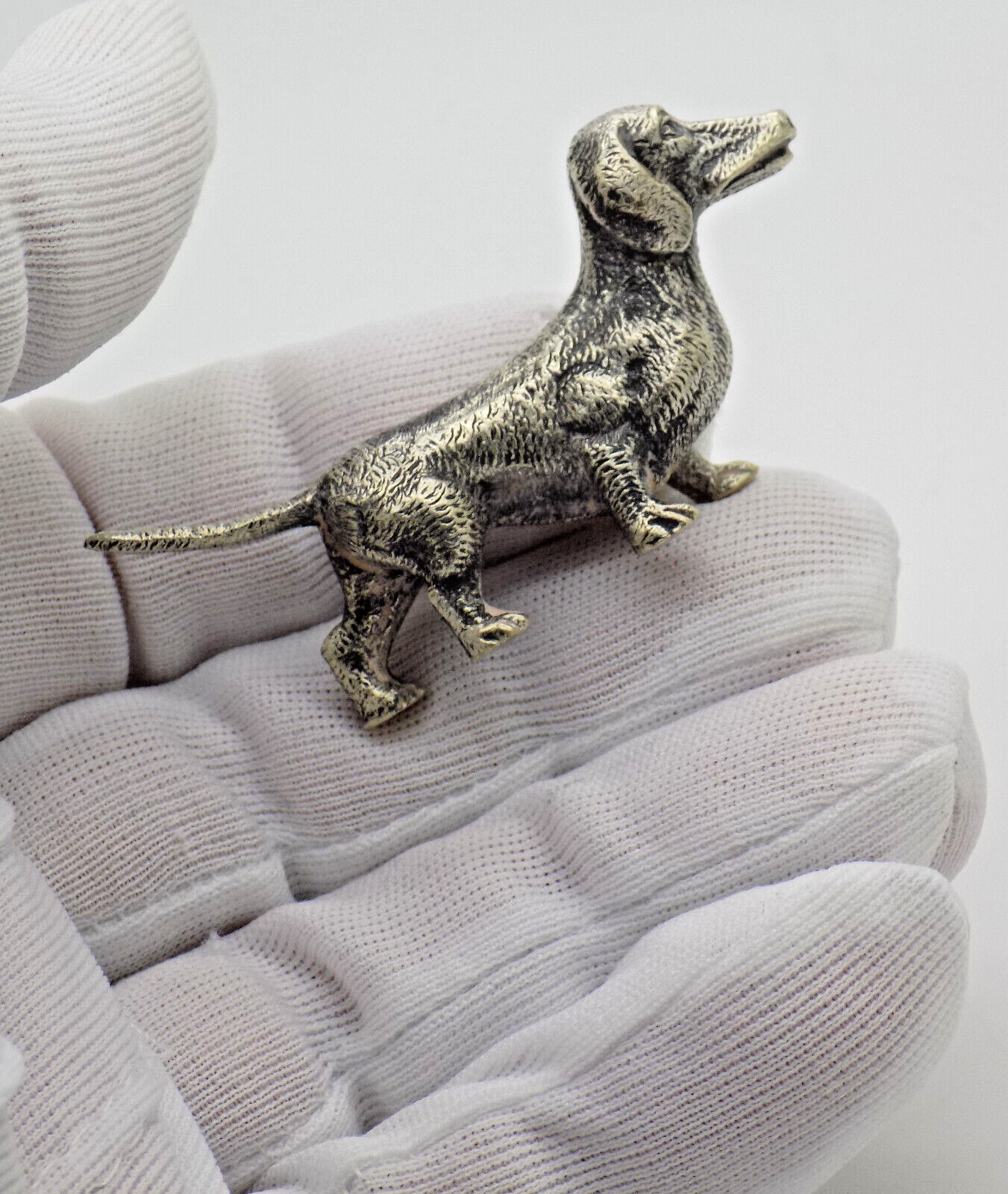Vintage Italian Handmade Genuine Silver Dachshund Sausage Dog RARE Figurine