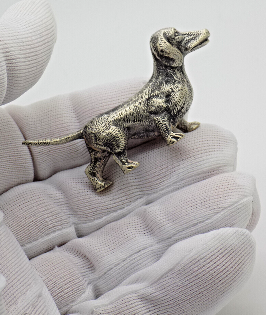 Vintage Italian Handmade Genuine Silver Dachshund Sausage Dog RARE Figurine