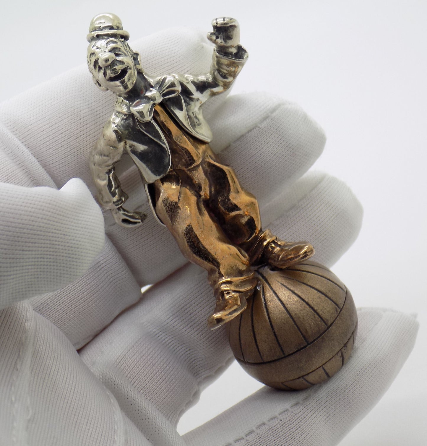 Vintage Italian Handmade Genuine Silver & Brass Balancing Clown Angini Figurine