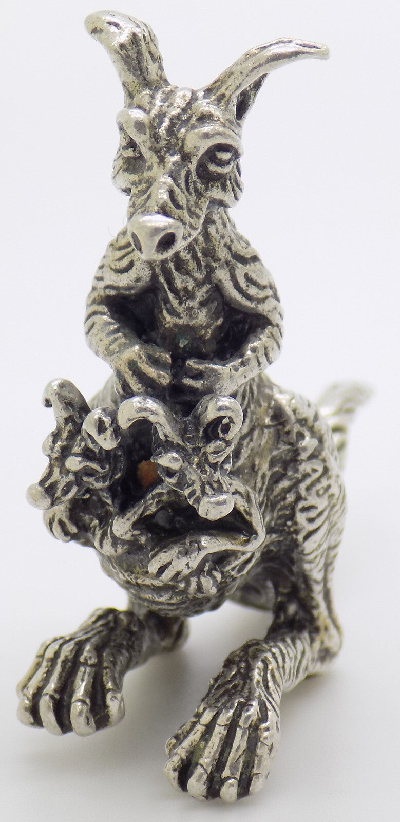 Vintage Italian Handmade Genuine Silver RARE Kangaroo with Two Joeys Figurine