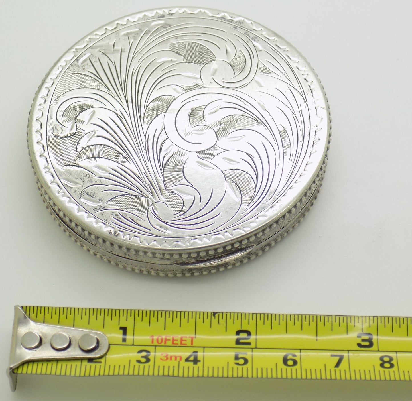 Vintage Italian Handmade 800 Silver Powder Compact Chiseled Handmade Firenze