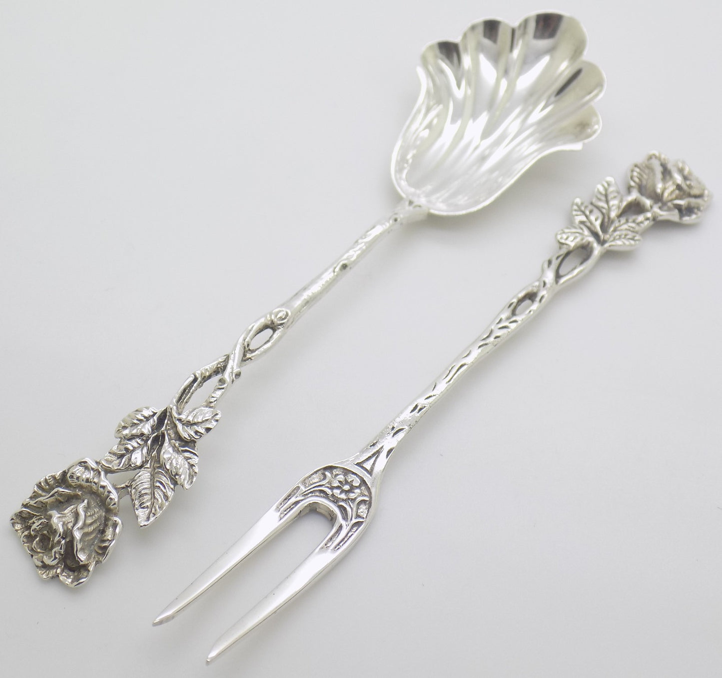 Vintage Swedish 830 Silver Fork & Spoon Set Rose Design 1965 Rolf Nilsson