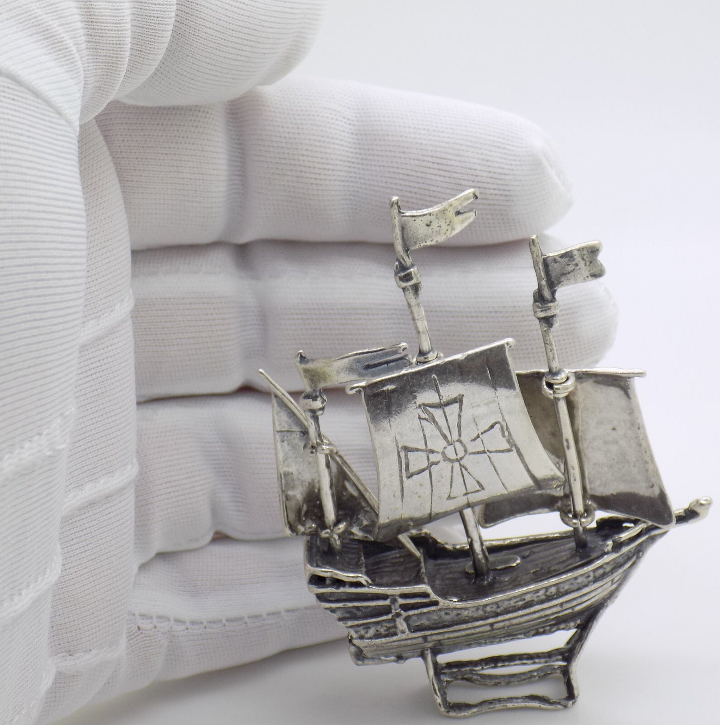 Vintage Italian Handmade Genuine Silver .800 Crusades Ship Galleon Figurine