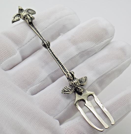 Vintage Italian Handmade Genuine Silver 800 Decorative Cocktail Fork with Birds